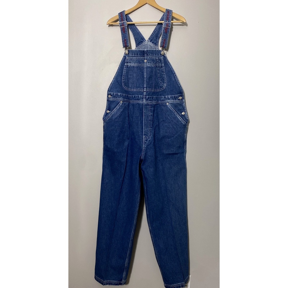 Vintage 90s Tommy Hilfiger Mens Denim Overalls XL Blue 100% Cotton Bib Dungarees
